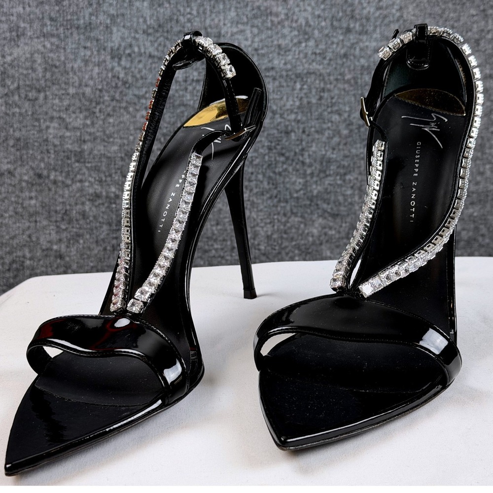 Giuseppe Zanotti Black Patent Leather Crystal Stiletto Sandals Sz 42 US11 $1,295